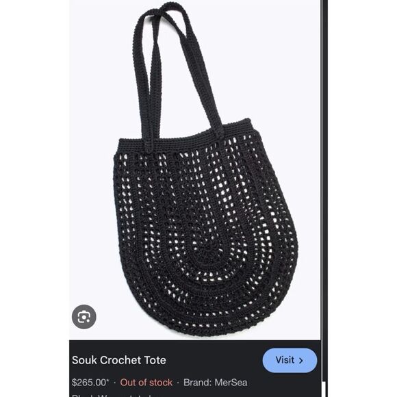 Rare- MER-SEA Souk Crochet Tote in Black / New with Tags - Picture 2 of 4
